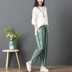 Mùa hè Hàn Quốc phiên bản của các màu sọc dọc cotton và quần linen hậu cung nữ kích thước lớn là mỏng feet cà rốt phần mỏng linen chín quần