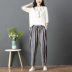 Mùa hè Hàn Quốc phiên bản của các màu sọc dọc cotton và quần linen hậu cung nữ kích thước lớn là mỏng feet cà rốt phần mỏng linen chín quần
