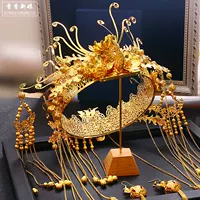 Золотой аксессуар для волос для невесты, традиционный свадебный наряд Сюхэ, ободок, свадебное платье с кисточками, китайский стиль
