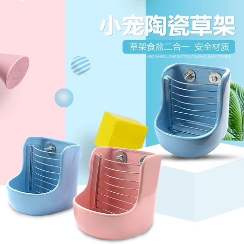 Бесплатная доставка керамическая двойная пищевая бассейн с фиксированным кроличьим тоторо -дельфином мышиной стойки пищевой бассейн Фиксированный антиоткрытый кастрюль и соломенная рама мыши мыши