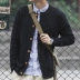 Mùa đông Nhật Bản retro áo len cardigan nam thanh niên thường dày áo len màu tinh khiết hoang dã cardigan áo khoác nam áo len gile nam Cardigan