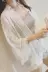 Mùa hè phụ nữ bán buôn Hàn Quốc phiên bản mới lỏng nhỏ khăn choàng bảy- điểm tay áo kem chống nắng quần áo thêu ren áo sơ mi chiffon áo Áo sơ mi chiffon ren