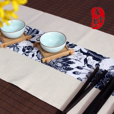 Xi Yuntang trà khô mat Zen Zen linen trà khăn trải bàn Nhật Bản bộ trà đôi cotton linen bàn trà cờ Trà sứ