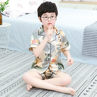 Детская шелковая пижама, детский летний тонкий костюм мальчика цветочника для мальчиков, короткий рукав, 11 лет