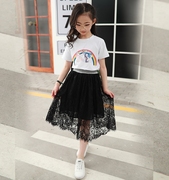 Cô gái váy đoạn dài 2018 mùa hè mới trẻ em Hàn Quốc lưới váy trong trẻ em lớn của hoang dã váy ren