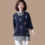 Quần áo hàng hóa ban đầu kích thước lớn Hàn Quốc phiên bản của giải trí giả hai mảnh của mạng khâu thêu đầu áo len của phụ nữ mùa thu O686