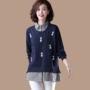 Quần áo hàng hóa ban đầu kích thước lớn Hàn Quốc phiên bản của giải trí giả hai mảnh của mạng khâu thêu đầu áo len của phụ nữ mùa thu O686 áo kiểu trung niên hàn quốc