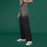 Джинсы, штаны, градиент, 2021 года, в корейском стиле, свободный прямой крой, высокая талия, по фигуре