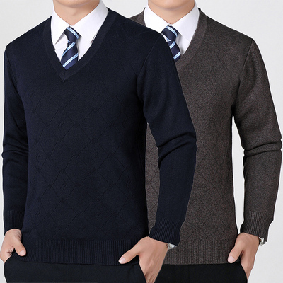 Áo len chui đầu nam phiên bản Hàn Quốc của nam trung niên áo dài tay cơ bản giản dị - Kéo qua