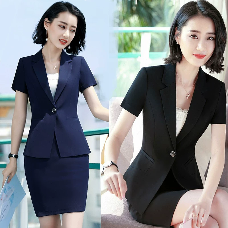 Thin set, classic suit jacket for hotel for work, with short sleeve