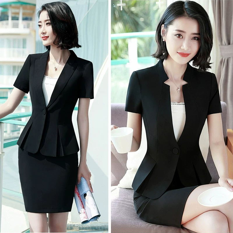 Thin set, classic suit jacket for hotel for work, with short sleeve