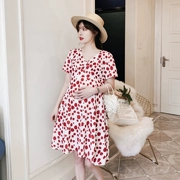 Váy bầu cho mẹ bầu váy hè 2019 thời trang mới V-cổ sóng in họa tiết cho con bú váy buông xõa nữ mang bầu - Áo thai sản