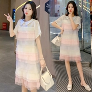 Váy bà bầu mùa hè 2019 mới thời trang ve áo màu váy dài đầm nữ - Áo thai sản