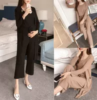 Bà bầu mùa thu 2018 áo choàng mới + áo vest chạm đáy + quần legging dệt kim cho bà bầu phù hợp với áo ba lỗ đầm bầu công sở