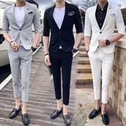 Bộ đồ mùa hè giản dị nam phù hợp với phiên bản Hàn Quốc của người đẹp trai bảy điểm trong bộ đồ tay áo hai bộ đồ ngắn tay mỏng - Suit phù hợp