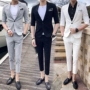 Bộ đồ mùa hè giản dị nam phù hợp với phiên bản Hàn Quốc của người đẹp trai bảy điểm trong bộ đồ tay áo hai bộ đồ ngắn tay mỏng - Suit phù hợp ao khoac nam