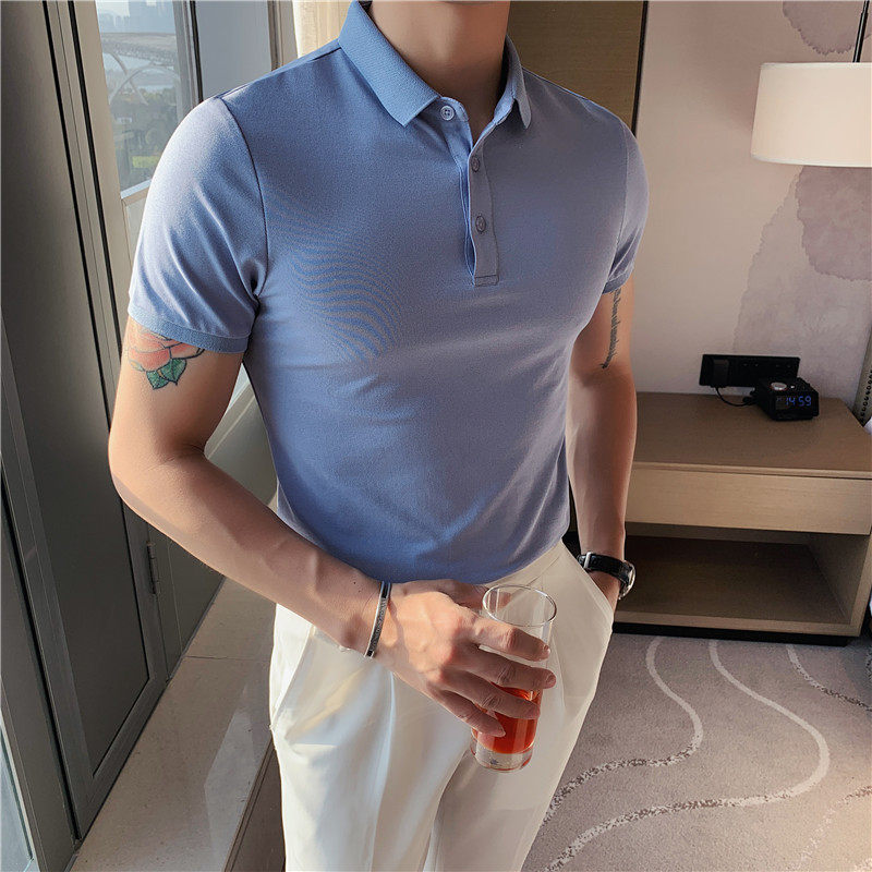 Summer polo shirt men's short-sleeved, slimming and trendy new style short-sleeved Korean-style men's lapel T-shirt solid color casual half-sleeved details Picture
