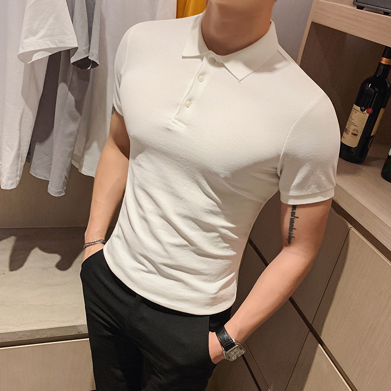 Summer polo shirt men's short-sleeved, slimming and trendy new style short-sleeved Korean-style men's lapel T-shirt solid color casual half-sleeved Specification image