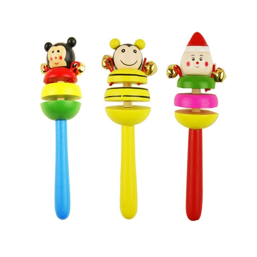 Деревянная погремушка для новорожденных для мальчиков, мультяшный колокольчик для младенца, игрушка для мальчиков и девочек, раннее развитие