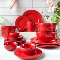 Jessie Red Ceramic Houseware Full Set Series Series Drive Rice Loolly Diplate Hot -Cold Microwave Dip