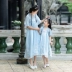 Cải thiện mùa hè hàng ngày Hanfu cha mẹ-con mặc mẹ và con gái trong phần dài trên váy voan 襦 襦 Trung Quốc phong cách váy ngực Qi - Trang phục dành cho cha mẹ và con bộ pijama cho gia đình 3 người Trang phục dành cho cha mẹ và con