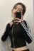 Đầu mùa xuân Hàn Quốc phiên bản của chic slim slimming ngắn dây kéo cardigan áo sơ mi của phụ nữ hoang dã dài tay ba-bar sọc áo ngắn áo jean nữ Áo khoác ngắn