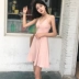 Mùa hè mới của Hàn Quốc phiên bản của chic sexy V-Cổ chữ thập strap dress Slim mỏng cao eo đáy Một từ váy nữ