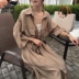Đầu mùa xuân Hàn Quốc phiên bản của chic dài phần eo tie ve áo bảy điểm tay áo đơn ngực cardigan áo gió mỏng áo khoác nữ áo măng tô nữ Trench Coat