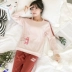 Đồ ngủ nữ mùa xuân và mùa thu Hàn Quốc tươi mát và dễ thương cho học sinh cotton mùa thu đông có thể mặc áo dài mùa hè hai mảnh phù hợp với dịch vụ tại nhà - Bộ Pajama
