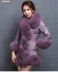 Chống mùa Châu Âu slim slimming PU leather fox fur cổ áo lông thú lớn cotton coat giả lông thú áo khoác trong phần dài Faux Fur