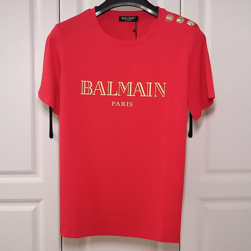 Red Lettering2021 Spring and summer new pattern balmain Half sleeve Star of the same style shoulder  Gold clasp gilding letter Short sleeve Balman T-shirt