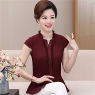 Mẹ mùa hè ngắn tay áo sơ mi trung niên 40-50 tuổi ladies ngắn voan áo sơ mi trung niên của phụ nữ mỏng T-Shirt đầm cho người trung niên u40