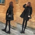 Áo khoác len nữ dài phần 2019 mùa xuân Hàn Quốc phiên bản mới mỏng mỏng màu đen Hepburn áo len nam mỏng - Accentuated eo áo