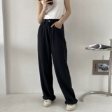Бесплатная доставка!305#Мягкие и легко носить ~ Tiansi Вертикальные, рыхлые черные высокие прямые прямые джинсы 0,56 кг