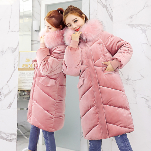 Chống giải phóng mặt bằng lớn cổ áo lông thú vàng nhung bông phụ nữ phần dài Hàn Quốc phiên bản của mỏng dày sinh viên xuống áo bông