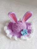 Шапка, кролик, шерстяной плетеный шлем, сиреневый аксессуар для волос, домашний питомец, кот, в цветочек