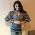 Áo sơ mi ren ngắn ba cách mặc áo cardigan dáng dài thu đông 2021 new retro style áo sơ mi nữ - Áo sơ mi