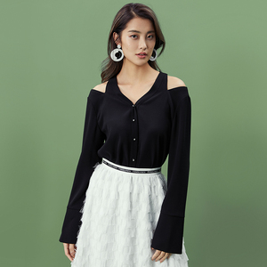 Fan Si Lanen quây áo voan nữ tay dài cổ chữ V rộng rãi Han Fan chic áo xuân 2018 mới quần áo công sở nữ