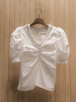 Летняя модная рубашка, топ, коллекция 2021, V-образный вырез, рукава фонарики