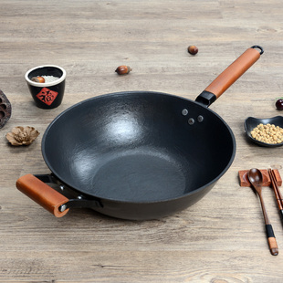 无涂层生铁炒锅老式手工加厚铁锅燃气用铸铁不粘锅平底家用炒菜锅