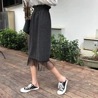 Váy mùa thu nữ 2018 new chic Hàn Quốc phiên bản là mỏng và hoang dã pit strips chính tả ren retro Hồng Kông có hương vị váy mẫu chân váy chữ a đẹp 2020