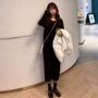 Quần áo thu đông 2018 phiên bản mới của Hàn Quốc màu hoang dã dài tay in siêu lửa chic áo len dài đan nữ áo công sở nữ