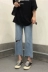 Đầu mùa thu Hàn Quốc phiên bản của lỏng hoang dã net red với các xã hội nữ lỗ jeans không thường xuyên chân rộng chín thẳng quần Quần jean