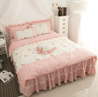 Khăn trải giường gồm bốn bộ bông công chúa mùa hè gió hoa đơn giản lá sen trải giường ngủ váy 1,8m giường - Bộ đồ giường bốn mảnh bộ chăn ga gối everon
