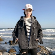 Áo khoác denim dài tay kiểu dáng rộng, áo khoác denim nữ ngắn mùa thu 2018 phiên bản Hàn Quốc mới của áo khoác sinh viên hoang dã
