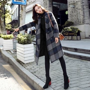 Áo len mùa thu và mùa đông nữ dài phiên bản Hàn Quốc 2018 mới sóng dày dày phổ biến áo khoác len tartan phổ biến