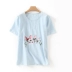 M27 Nhật Bản nhỏ tươi dễ thương thêu vòng cổ ngắn tay T-Shirt nữ sinh viên lỏng phần mỏng áo 2018 Áo phông