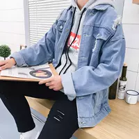 Denim jacket nam Hàn Quốc phiên bản của xu hướng 2018 lỗ những người yêu thích áo khoác lỏng đẹp trai sinh viên bf gió mùa xuân và mùa thu bên ngoài quần áo ao khoac nam