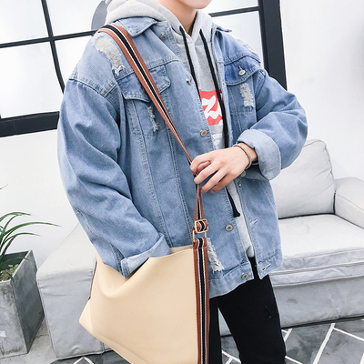 Denim jacket nam Hàn Quốc phiên bản của xu hướng 2018 lỗ những người yêu thích áo khoác lỏng đẹp trai sinh viên bf gió mùa xuân và mùa thu bên ngoài quần áo