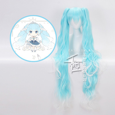 taobao agent 【Thousand】vocaloid Hatsune Miku 2019 Snow Hatsune Ice Blue Gradient White COS Wig